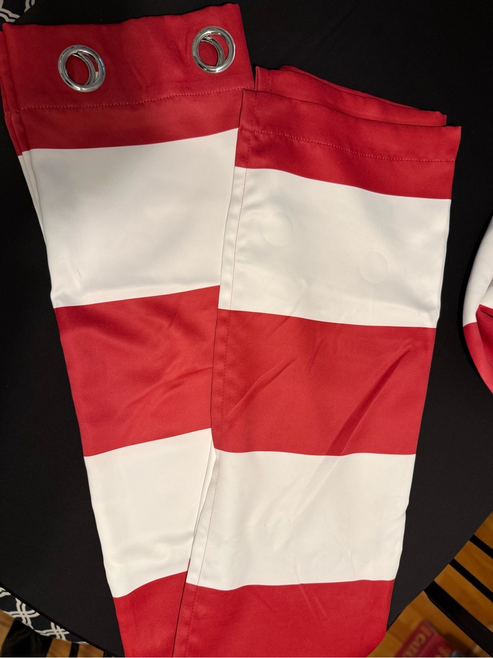 Red and White Striped Curtain Panels with Silver Grommets